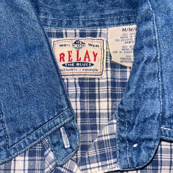 Vintage blue & white plaid button up blouse - Picture 4 of 8